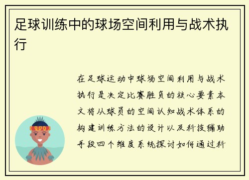 足球训练中的球场空间利用与战术执行